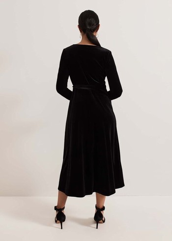 Phase Eight Petite Julia Velvet Wrap Dress Black Canada | IVSURX-794